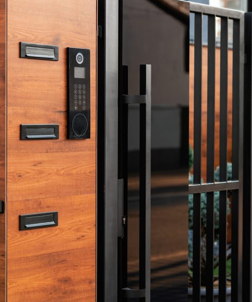 Intercom on a gate of an residential building.